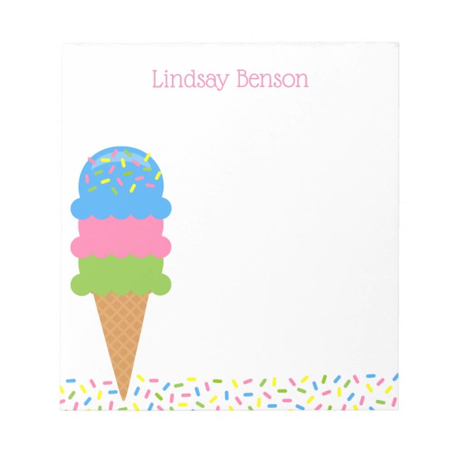 Sprinkles Ice Cream Cone Personalized Notepad (Front)