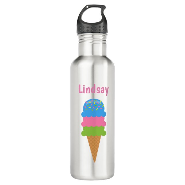 Sprinkles Ice Cream Cone Personalized Water Bottle (Front)