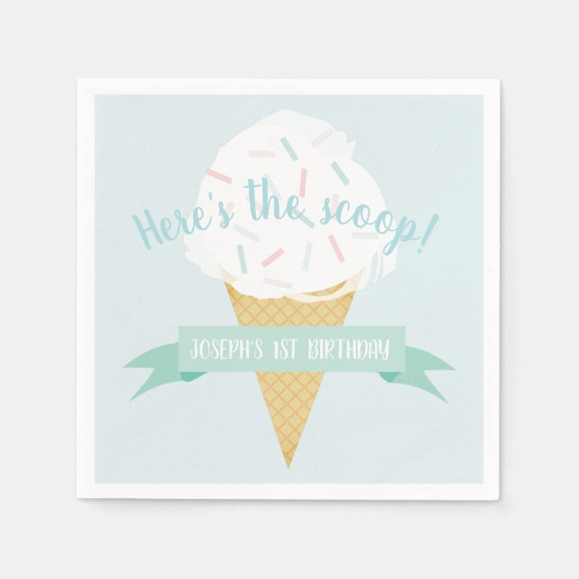 Sprinkles Ice Cream Here's the Scoop Birthday Napkin (Front)