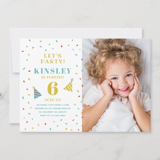 Sprinkles kids photo birthday party invitation (Front)
