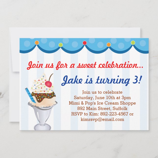 Sprinkles on Top Ice Cream Party Invitation (Blue) (Front)