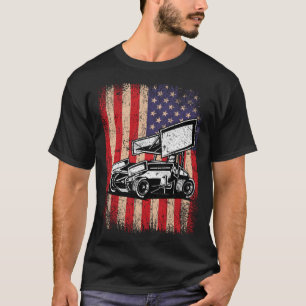 Sprint Car Dirt Track Racing USA Flag Veterans Day T-Shirt