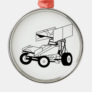 Sprint Car Outline Metal Ornament