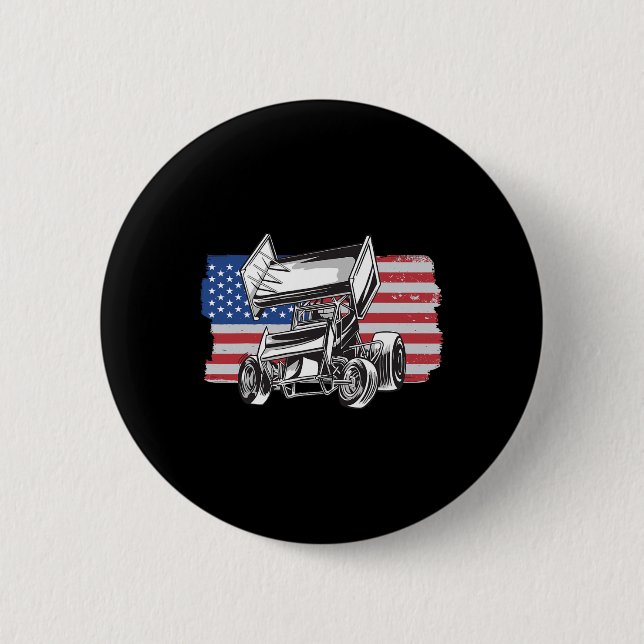Sprint Car Racing Usa Flag  2 Inch Round Button (Front)