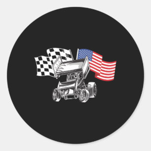 Sprint Car Racing Usa Flag Classic Round Sticker