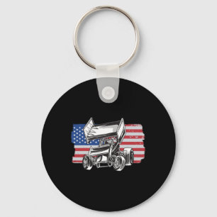 Sprint Car Racing Usa Flag  Keychain