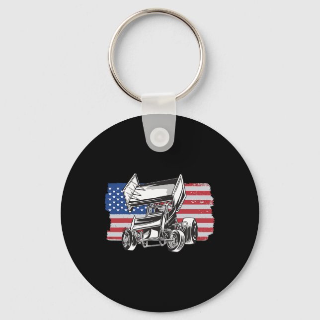 Sprint Car Racing Usa Flag  Keychain (Front)