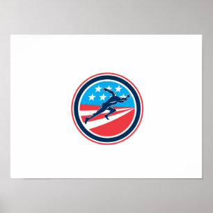 Sprinter Runner Running Woodcut Retro Poster