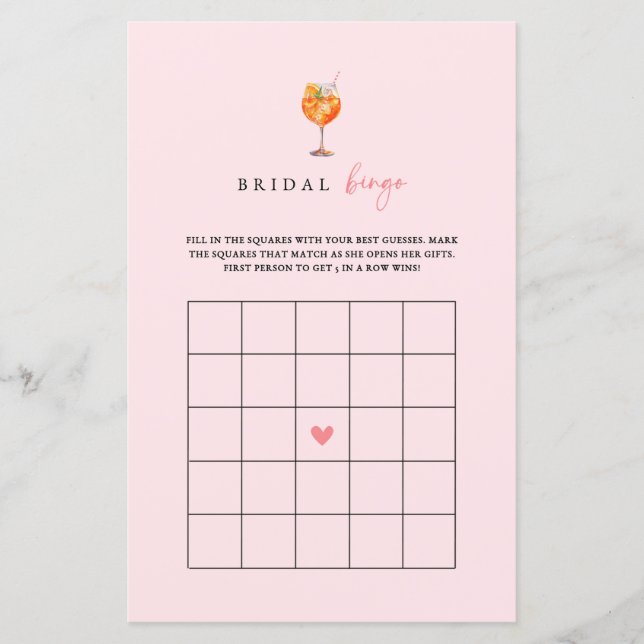 Spritz Bridal Shower Bridal Bingo Game Card (Front)