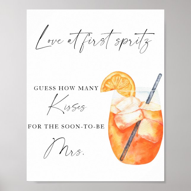 Spritz bridal shower - how many kisses game poster (Front)