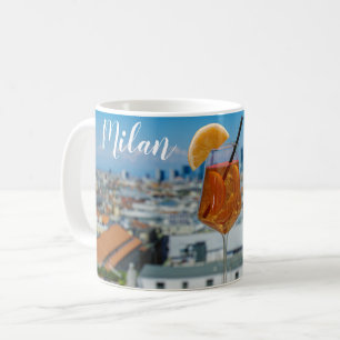 Spritz cocktail on a table with view of Milan Coffee Mug