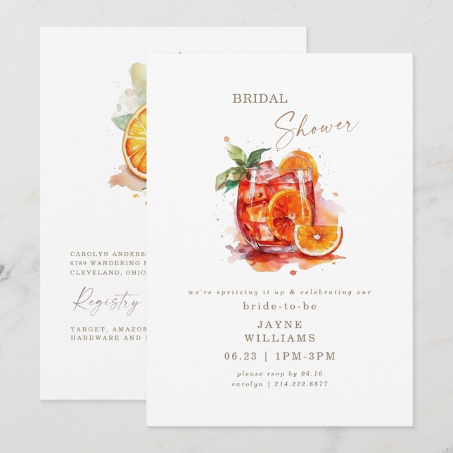 Spritzing it up Aperol Spritz Bridal Shower Invitation (Front/Back)