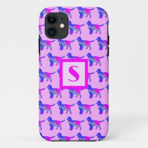 Sprocker Spaniel Cute Dog Pink Silhouette Monogram iPhone 11 Case