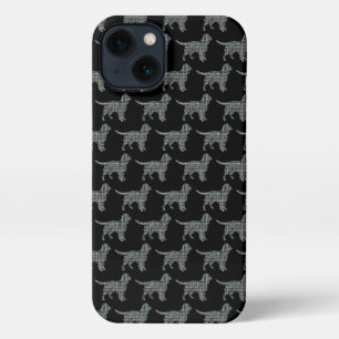 Sprocker Spaniel Cute Dog Silhouette Grid Black iPhone 13 Case