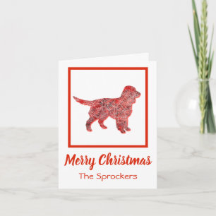 Sprocker Spaniel Dog Silhouette Red Christmas Card