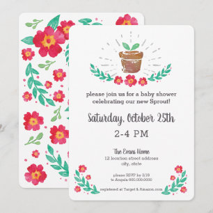 Sprout Plant Baby Shower Garden Pot Watercolor Invitation