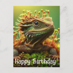 Sprouting Lizard in the Moss Garden Happy Birthday Postcard