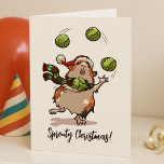 Sprouty Christmas! Guinea Pig Juggling Sprouts Card<br><div class="desc">A fun Christmas card featuring a guinea pig in santa hat and Xmas scarf decorated with holly and bells,  juggling sprouts (a staple of British Christmas dinner that divides opinion). The default text reads "Sprouty Christmas!"; change to a different caption if preferred.</div>