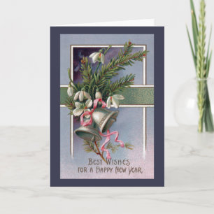 Spruce and Silver Bells Vintage New Year Holiday Card