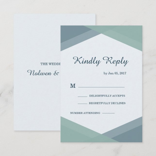 Spruce Blue Mint Geometric Modern Wedding RSVP Invitation (Front/Back)