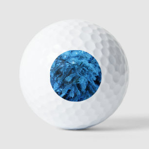 Spruce branches covered with snow & frost crystals golf balls