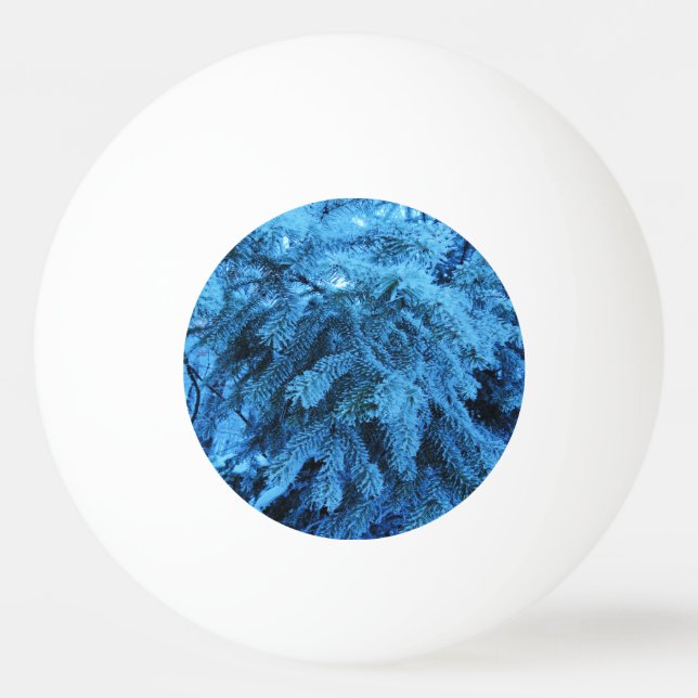 Spruce branches covered with snow & frost crystals ping pong ball (Front)