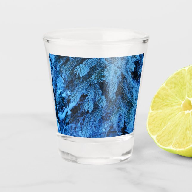 Spruce branches covered with snow & frost   shot glass (Front)
