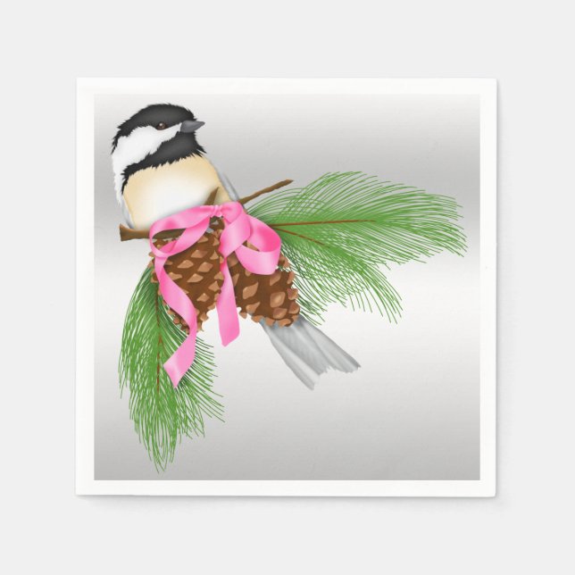 Spruce Cones & Chickadee Napkin (Front)