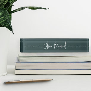 Spruce Green Sketched Cursive Script Nameplate