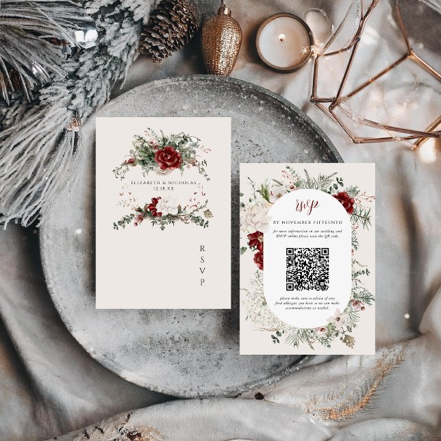 Spruce & Lace | Winter Floral Wedding Crest RSVP Card (Creator Uploaded)