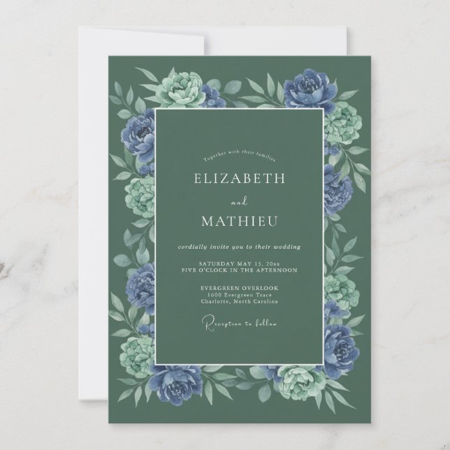 Spruce Periwinkle Blossom Wedding Invitation (Front)