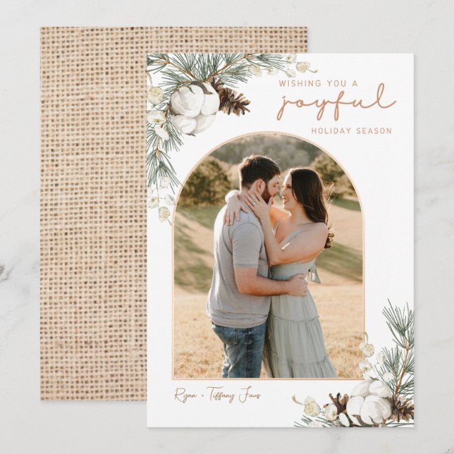 Spruce & Pine Cones Christmas Card with Arch Photo (Front/Back)