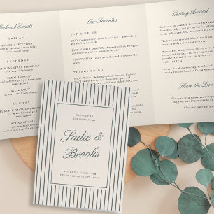 Spruce Pinstripe Wedding Welcome Letter Itinerary Tri-Fold Programme
