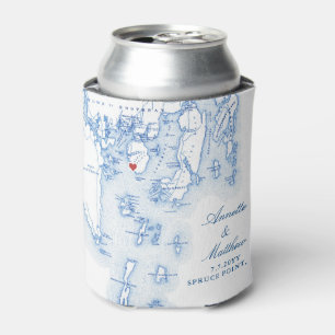 Spruce Point Maine Map Wedding Favour Drink Can Cooler