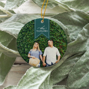 Spruce Ribbon   Holiday Photo Ceramic Ornament