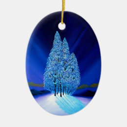 Spruce Trees Blue Christmas Seven Ceramic Ornament