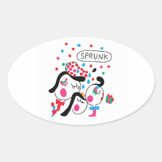 Sprunki Celebration – Child Art by Yuho Oval Sticker
