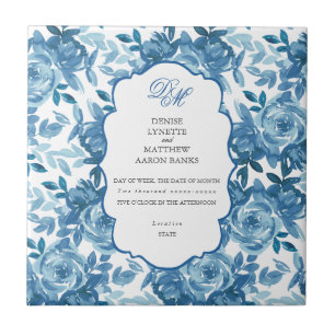 Spun Sugar & Skydiver Blue Wedding Keepsake Cerami Tile