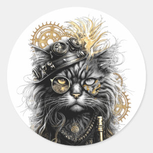 Spunky Paws The Funky Steampunk Cat Classic Round Sticker