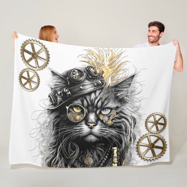 Spunky Paws The Funky Steampunk Cat  Fleece Blanket (In Situ)