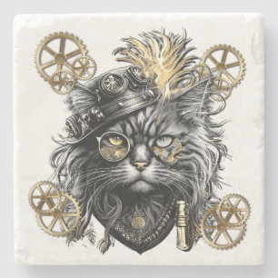 Spunky Paws The Funky Steampunk Cat Stone Coaster