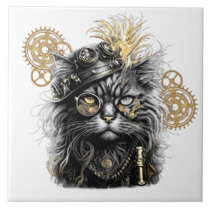 Spunky Paws The Funky Steampunk Cat Tile