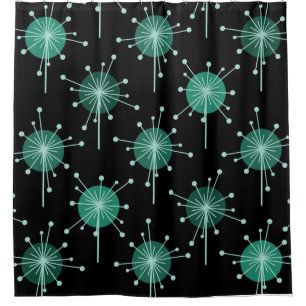 Sputnik Starburst Flowers Black Teal
