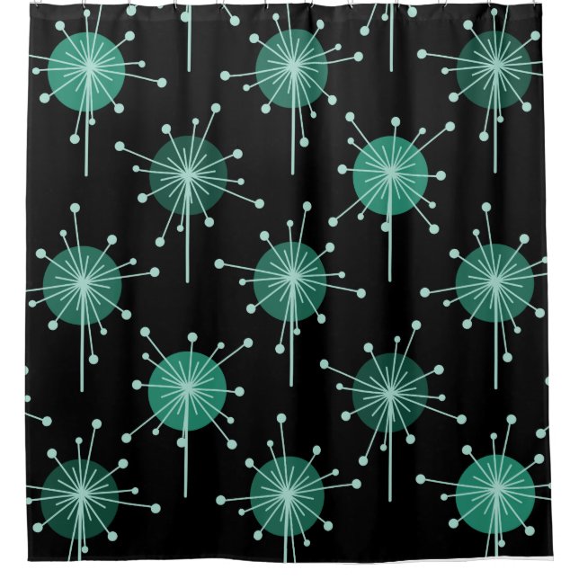 Sputnik Starburst Flowers Black Teal (Front)