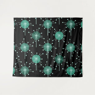 Sputnik Starburst Flowers Black Teal Tapestry
