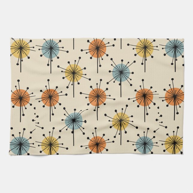 Sputnik Starburst Flowers Retro Kitchen Towel (Horizontal)