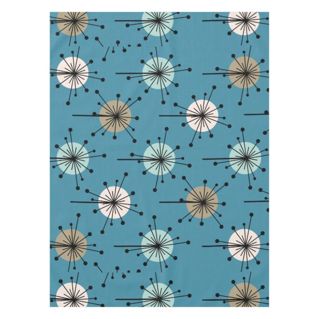Sputnik Starburst Flowers Teal Gold Tablecloth (Front)