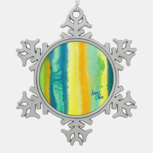 SPWW Tangoed Tiers Teal Green and Orange Snowflake Pewter Christmas Ornament