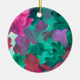 SPWW Touch of Jewel Tones Green and Pink Ceramic Ornament