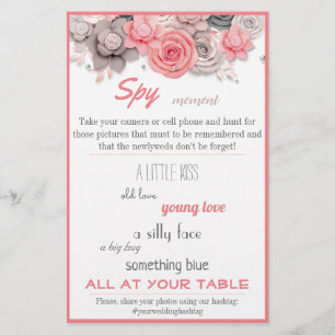 Spy Bridal Wedding Game Pink Watercolor Leaves  Flyer